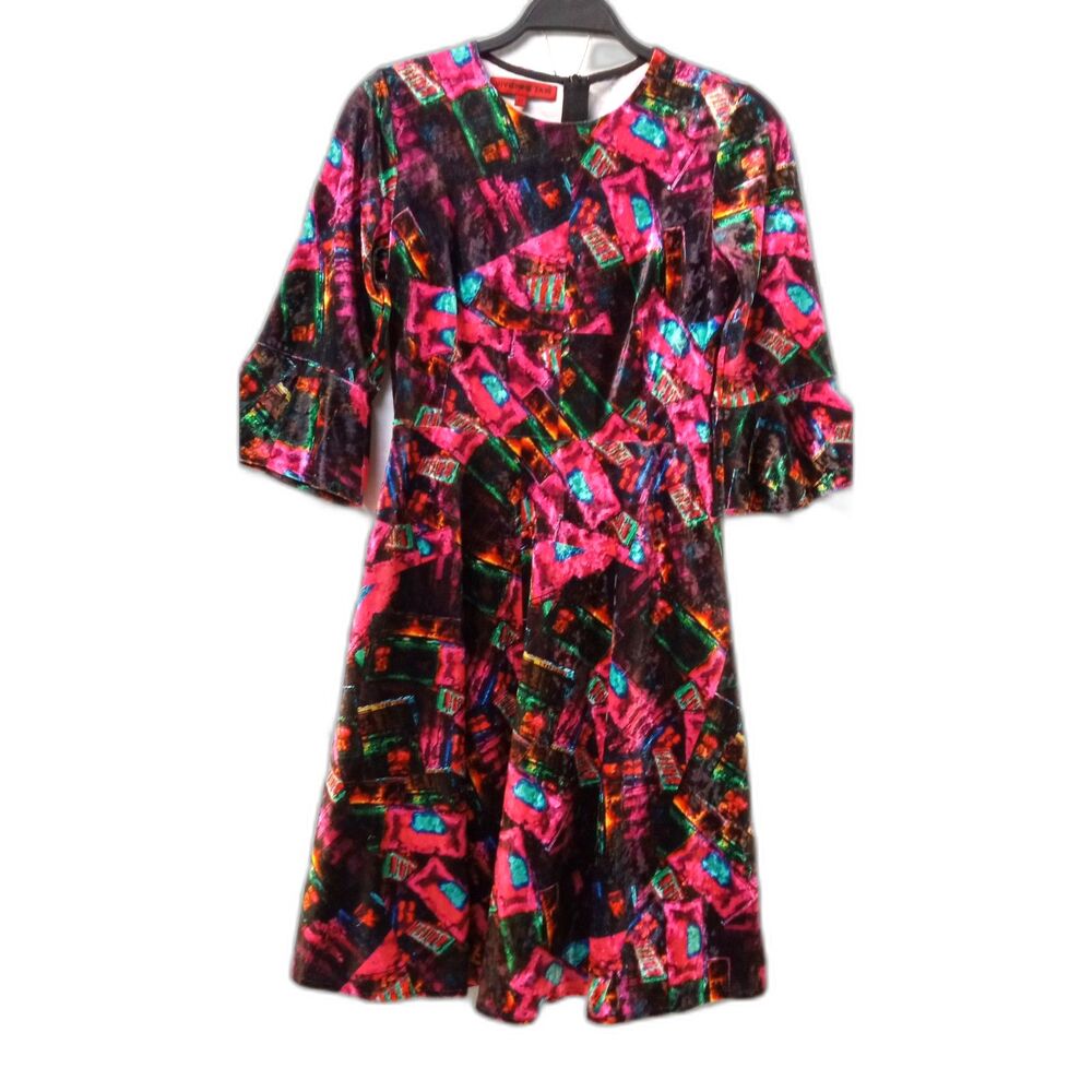 Vivienne Tam Pink/Black Vintage Printed Crew Neck Long Sleeve Dress Women XS